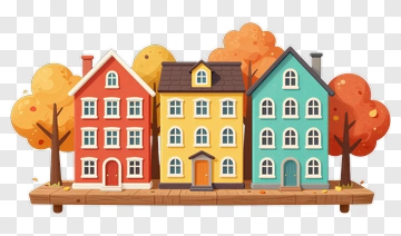 Colorful Houses In Autumn PNG