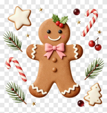 Gingerbread Man With Bow And Holly PNG