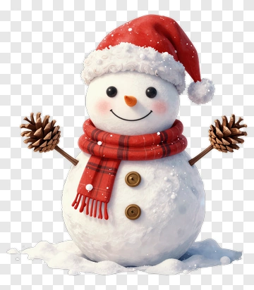 Happy Snowman In Red Hat And Scarf PNG