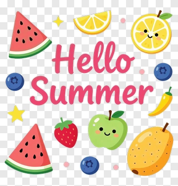 Hello Summer Fruit Illustration PNG