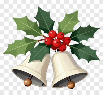 Christmas Bell With Holly And Berry PNG