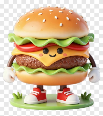 Cute Hamburger Character Toy PNG