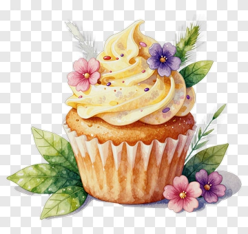 Cupcake With And Flowers PNG