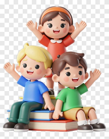 Children Toy Figurines With Books PNG