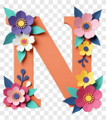 Letter N With Paper Flowers PNG