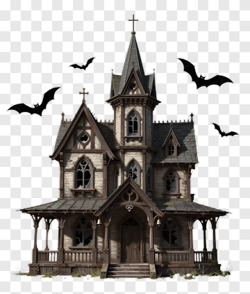 Gothic House With Bats PNG