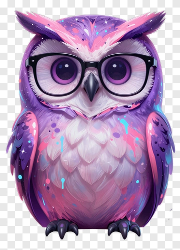 Purple Owl With Glasses PNG