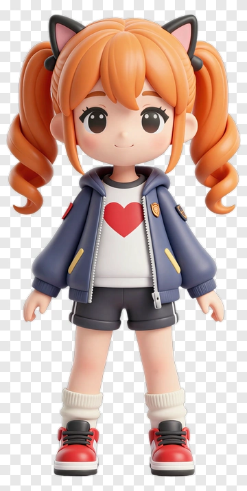 Cute Chibi Girl With Cat Ears And Pigtails PNG
