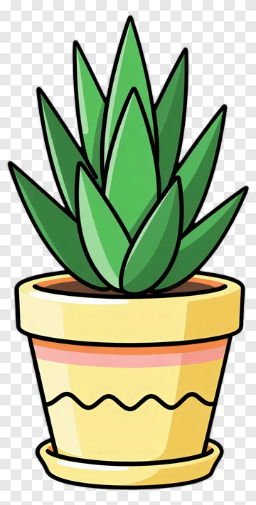 Cartoon Succulent In Yellow Pot PNG