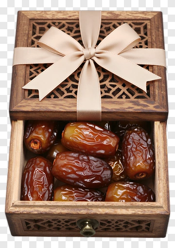 Gift Box Of Dates With Beige Bow PNG