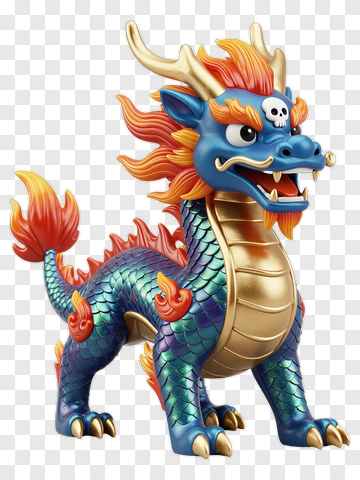 Blue Dragon With Fire And Gold Accents PNG