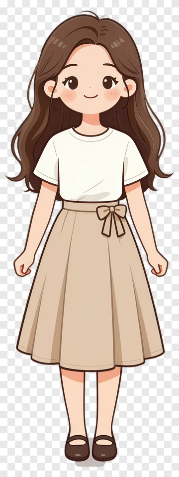 Cartoon Girl In Simple Outfit PNG