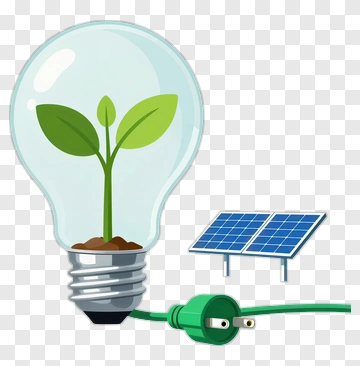 Light Bulb With Growing Plant And Solar Panel PNG