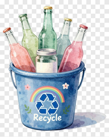 Recycling Bin With Glass Bottles PNG