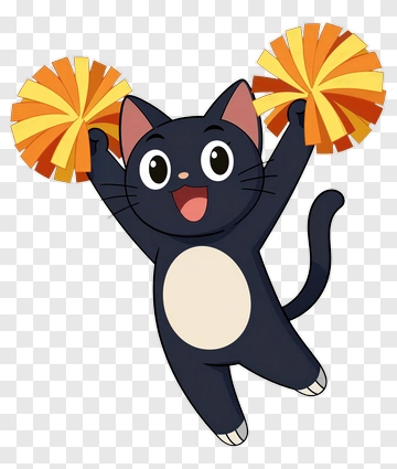 Cheerful Black Cat With Pom-Poms PNG