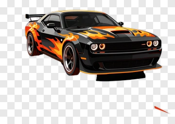 Black Race Car With Orange Flames PNG