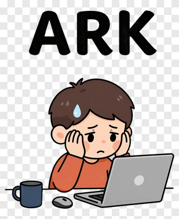 Boy Stressed At Computer With ARK Logo PNG