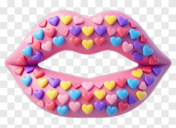Pink Lips With Colorful Hearts PNG