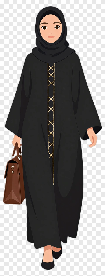 Woman In Black Abaya With Gold Trim PNG