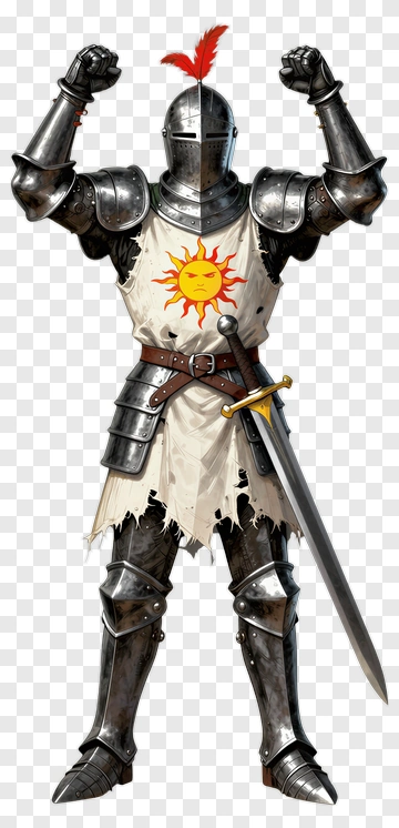 Knight In Full Armor With Sun Emblem PNG