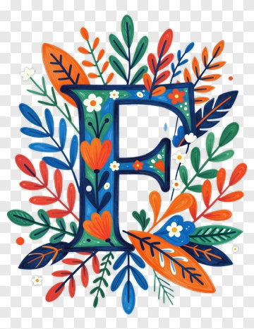 Decorative Letter F With Floral Elements PNG