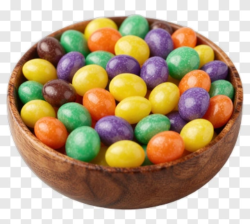 Colorful Candies In Wooden Bowl PNG