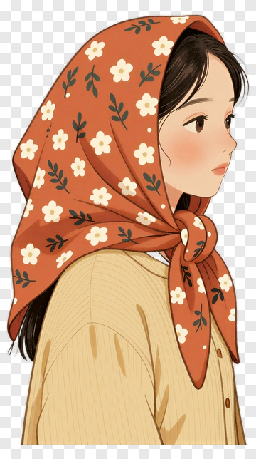 Woman Wearing Floral Headscarf PNG