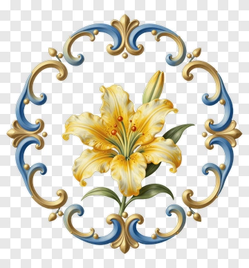 Yellow Lily In Ornate Frame PNG