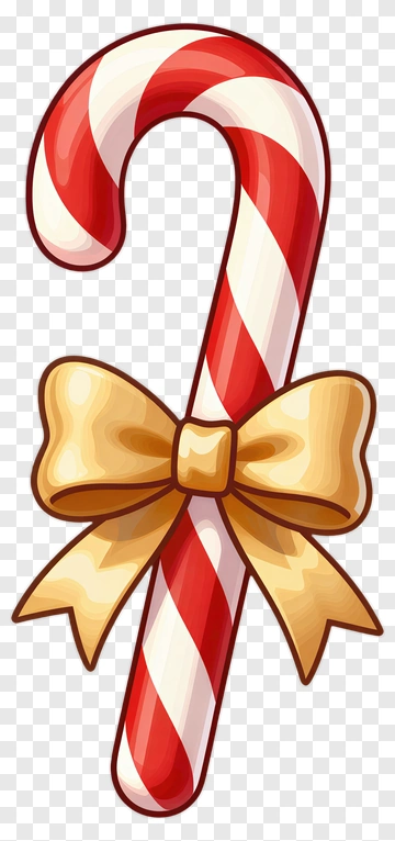 Red And White Candy Cane With Gold Bow PNG