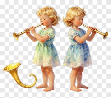 Two Girls Playing Flute And Horn PNG