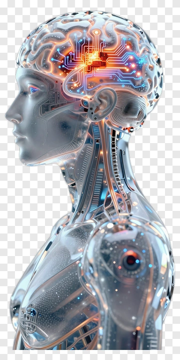 Robot With Glowing Neural Circuit Brain PNG