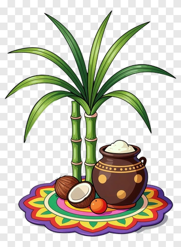 Sugarcane With Pot And Coconut PNG