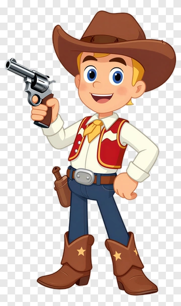 Cartoon Cowboy Holding Revolver PNG