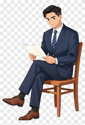 Businessman Reading Document PNG