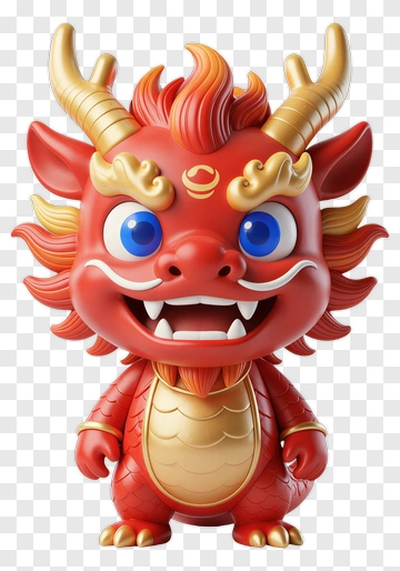 Red And Gold Cartoon Dragon Figurine PNG