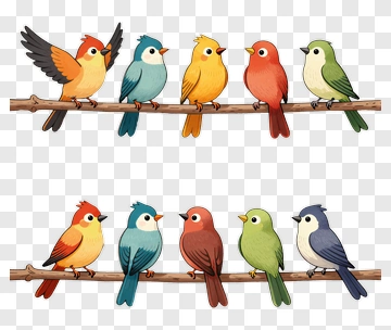 Colorful Birds On Branches PNG