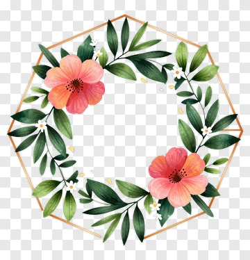 Pink Flower Wreath With Geometric Frame PNG