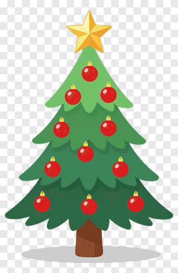 Christmas Tree With Red Ornaments And Gold Star PNG