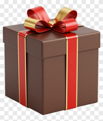 Brown Gift Box With Red And Gold Ribbon PNG