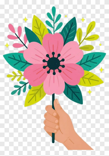 Hand Holding Pink Flower Bouquet PNG