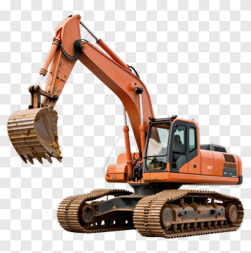 Orange Excavator With Bucket And Tracks PNG