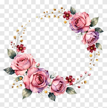 Watercolor Floral Wreath With Roses And Daisies PNG