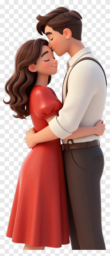 Romantic Couple Kissing In Red Dress PNG