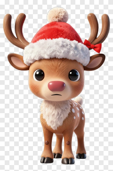 Cute Cartoon Reindeer In Santa Hat PNG