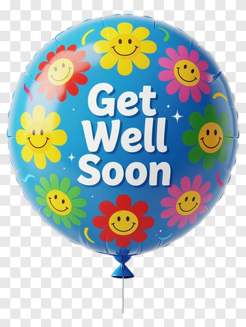 Get Well Soon Balloon With Smiling Flowers PNG