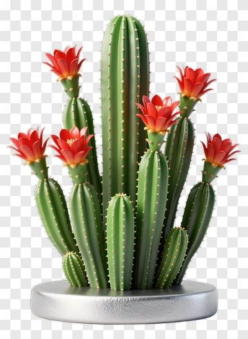 Blooming Cactus With Red Flowers PNG