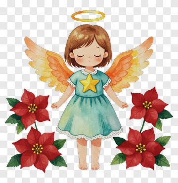 Angel Child With Poinsettias PNG