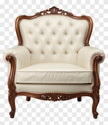 Classic Tufted Armchair With Wood Frame PNG