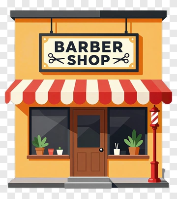 Barber Shop With Red And White Awning PNG