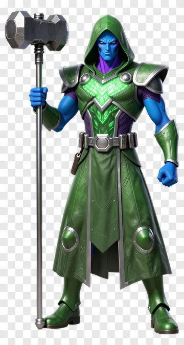 Blue Skinned Warrior With Green Robe PNG